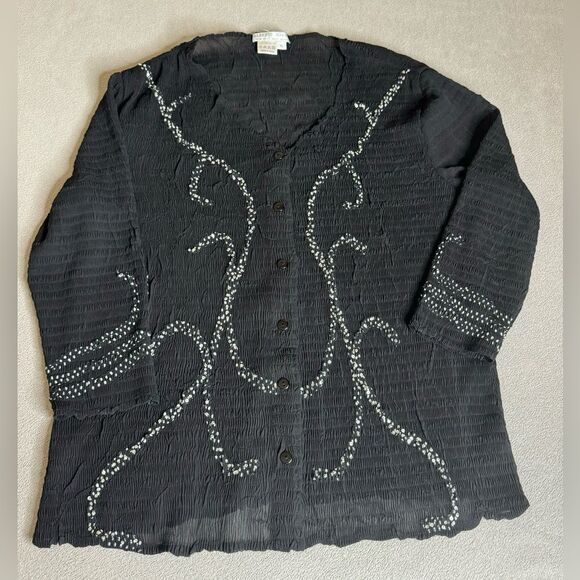 Alberto Makali Black Top blouse button up black size XL women’s - Picture 1 of 15